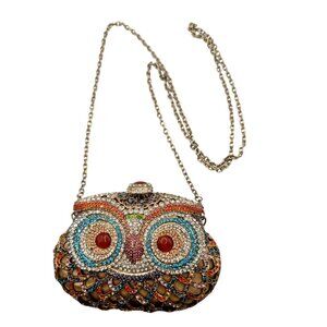 Kate Landry Owl Bag Small Hardframe Minaudiere Clutch Rhinestontes